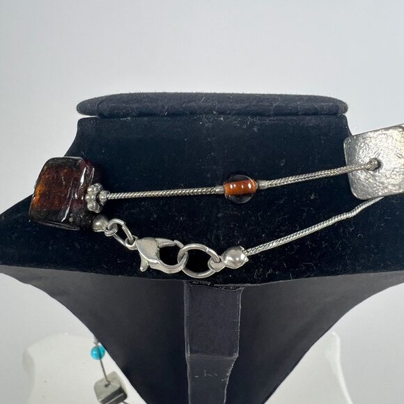 Vintage Silver Blue Stone Beaded Long Necklace - Beachy Bohemian Hippie Jewelry - Picture 5 of 8